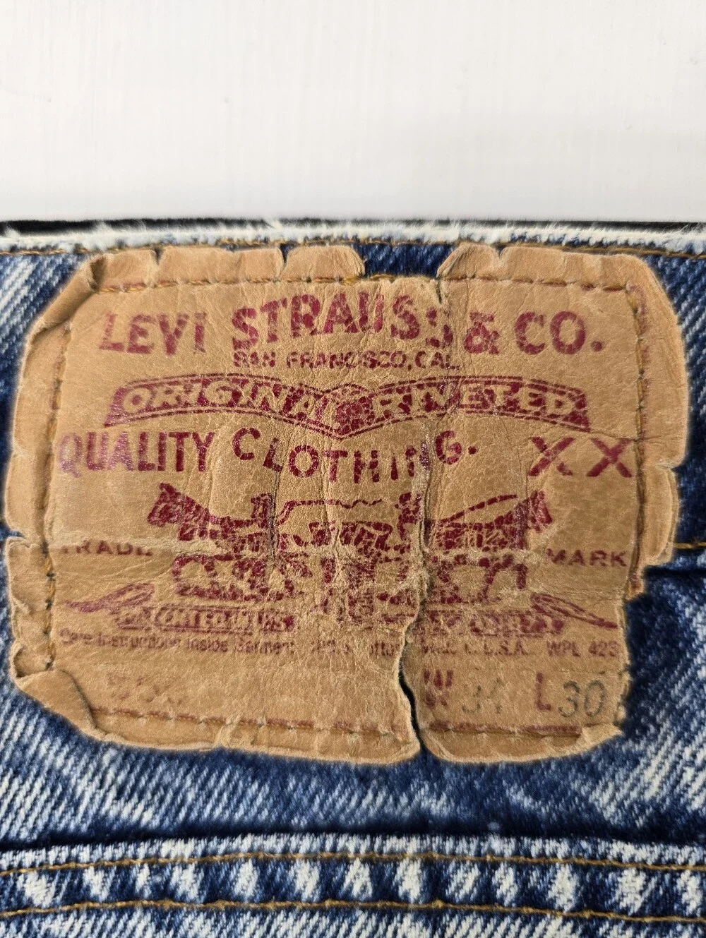 Levis Vintage Acid Wash Paper Tag Straight Blue Denim Jeans Size 34 x 30 Mens